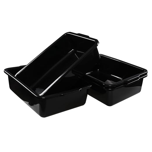 23 Liter Commercial Bus Trays, Black Plastic Bus Tubs Tote Boxes Set of 4
