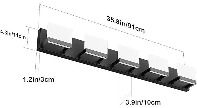 Tipace 5 Lights Modern Black Vanity Light Up and Down Black LED Vanity Light Fixtures Bathroom Wall Light Over Mirror 6000K