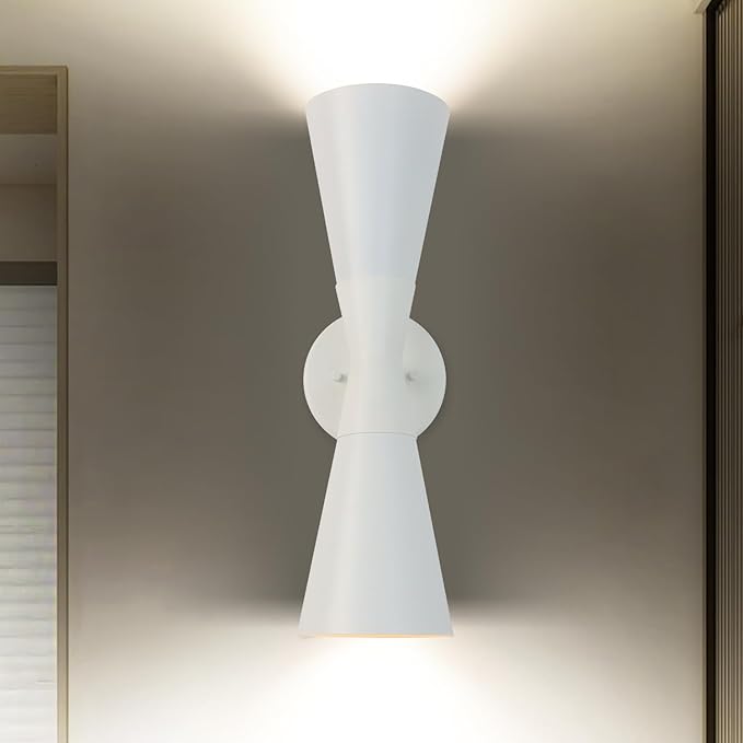 Modern Indoor Wall Sconce Up and Down White Wall Sconce Mid Century Indoor Wall Light Fixture Hardwired Wall Mounted Lamp for Living Room Bathroom Bedroom Hallway 15 Inch