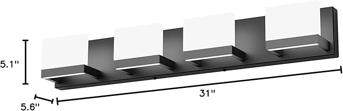 Tipace Dimmable Black LED Vanity Light for Bathroom Up and Down 4 Lights Black Modern Bathroom Wall Light Fixtures Over Mirror(White Light 6000K)