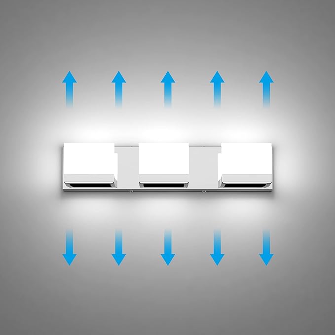 Tipace 3 Lights Dimmable LED Modern Vanity Lights for Bathroom, Chrome Bathroom Wall Light Fixtures Over Mirror (White Light 6000K)