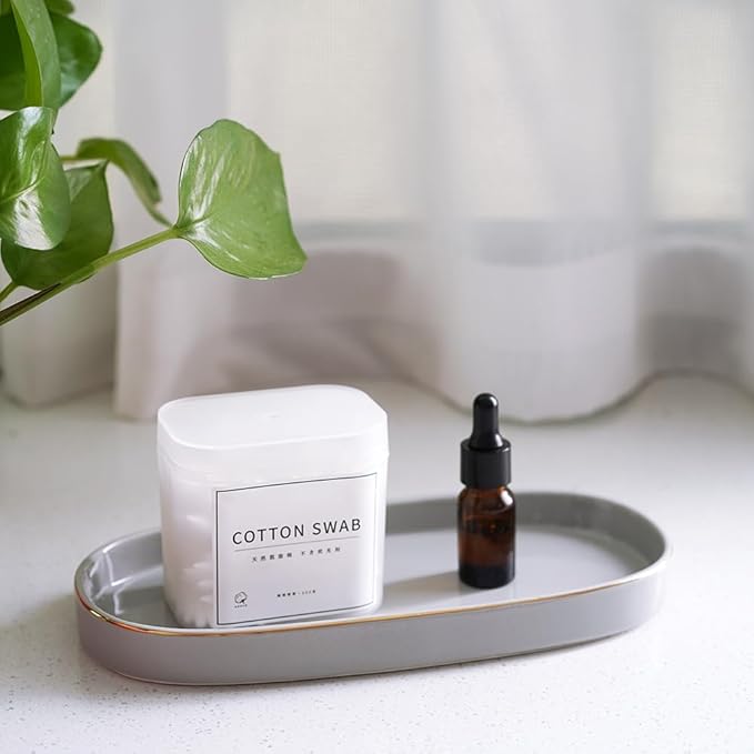 10x5 Bathroom Vanity Tray, Oval Ceramic Decorative Perfume Candle Tray for Bathroom/Kitchen Counter, Grey