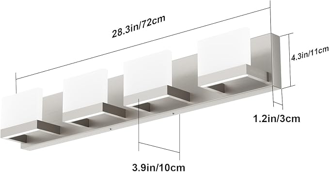 Tipace 4 Lights LED Modern Vanity Light Brushed Nickel Bathroom Lighting Fixture Up and Down Bathroom Wall Light Over Mirror(White Light 6000K)