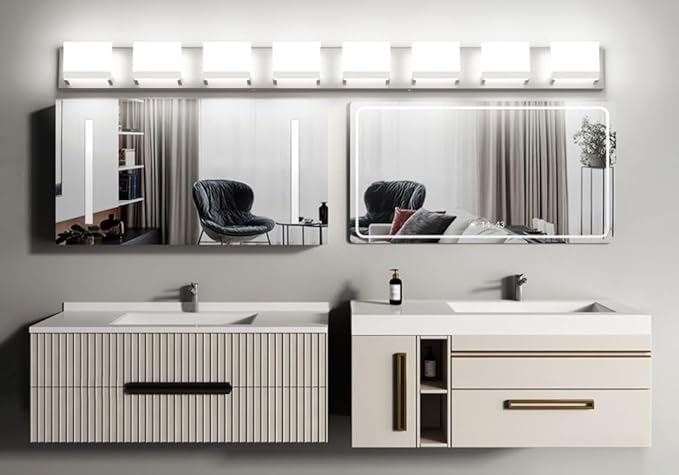 Tipace 8 Lights LED Modern Vanity Light Brushed Nickel Bathroom Lighting Fixture Up and Down Bathroom Wall Light Over Mirror(White Light 6000K)