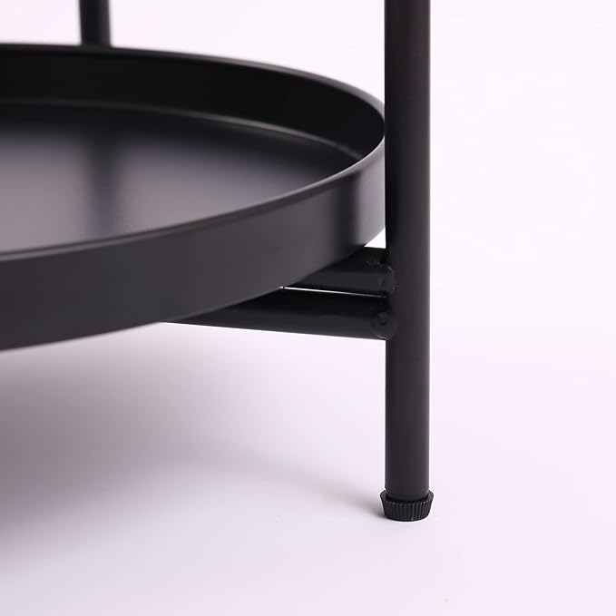 Tiita Round End Table Mental 2-Tier Side Table Nightstand/Small Iron Tables Accent Coffee Table for Living Room Bedroom Office Small Space