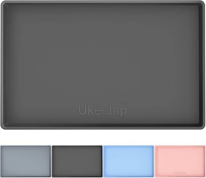 34" x 22" Heavy Duty Waterproof Silicone Mat with Raised Edge, Under Sink Mat for Kitchen & Bathroom, Kitchen Cabinet Liner, Multi-Purpose for Storage & Protection, Black