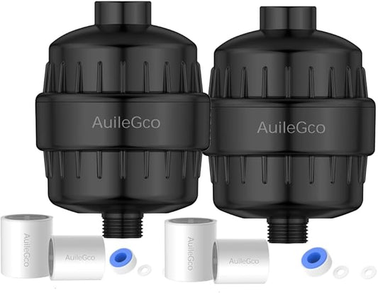 25 Stage AuileGco High Output Shower Filter,equipped with a replaceable cartridge-Shower Head Filter for Hard Water-High Filtering Capacity for Chlorine（2 Packs）