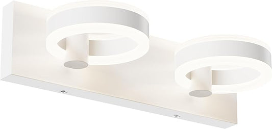 LED Bathroom Light Fixtures,15inch White Vanity Lights, Modern 2 Light Acrylic Wall Sconces, 350° Rotatable Wall Lighting Fixture Over Mirror