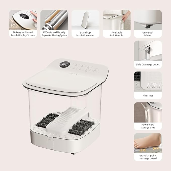 13-inch Foot Spa with Fully Automatic Electric Massage Dual-Action System, Integrating Electric Massage Rollers and Shiatsu Functionality, Featuring a Timer and Water Temperature Control