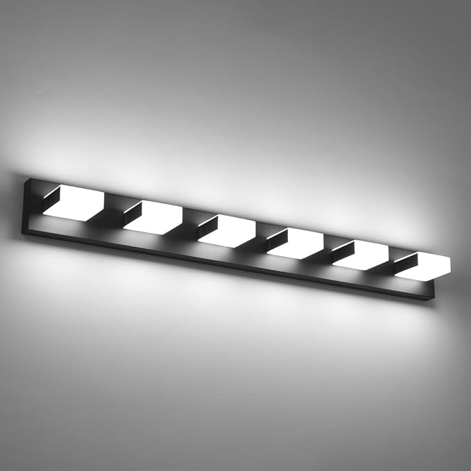 Aipsun Black Modern Bathroom Light Fixtures - 6 LED Vanity Lights, Over Mirror (White Light, 6000K)