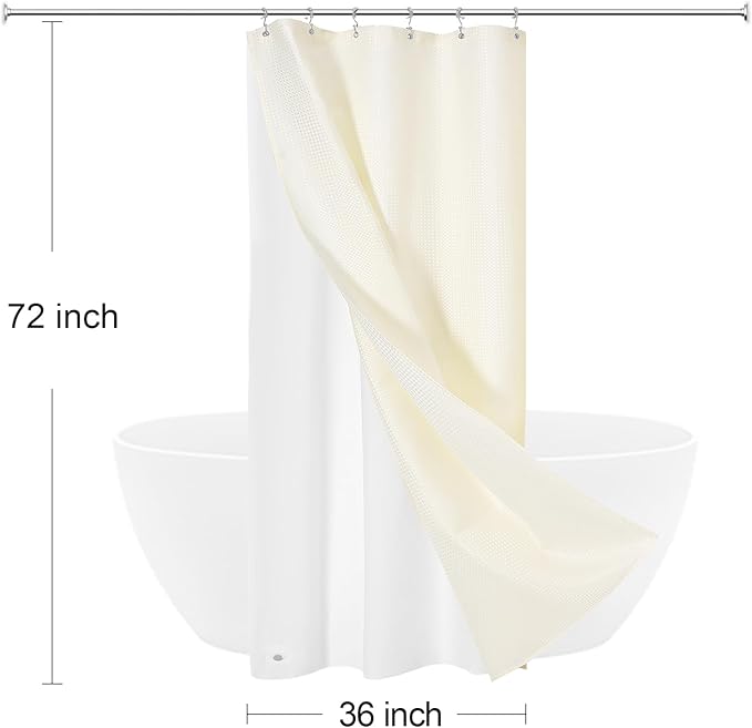 3 in 1 Stall Half Size Cream Shower Curtain Set-36 W x 72 H, Ivory Waffle Waterproof Fabric and PEVA Liner Set with Stainless Steel Hooks