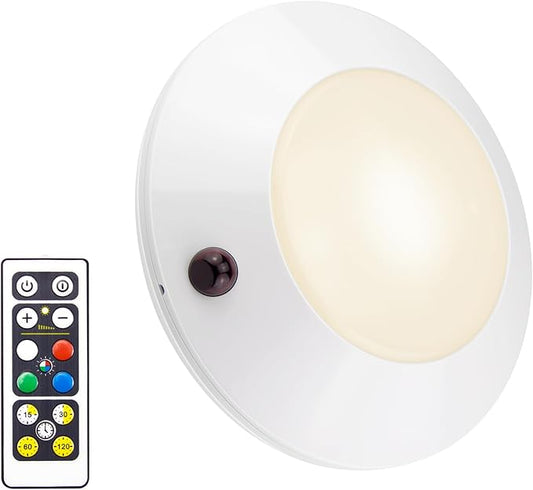 BIGLIGHT Color Changing Ceiling Light Battery Operated, Dimmable Shower Light with Timer, Wireless Puck Light Indoor for Entrance Bathroom Stair Wall Hallway Pantry Laundry Closet