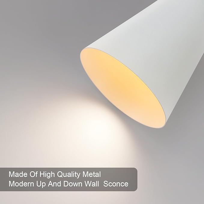 Modern Indoor Wall Sconces Set of 2, Up and Down White Wall Sconces, Mid Century Indoor Wall Light Fixture, Hardwired Wall Mounted Lamp for Living Room, Bathroom, Bedroom, Hallway, 18inches