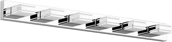 Ralbay Chrome Bathroom Vanity Light Fixtures 48inch 6-Light Acrylic Chrome Modern LED Bathroom Wall Vanity Lighting Fixtures Over Mirror