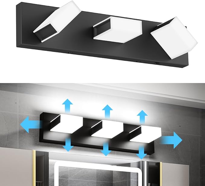 Aipsun Modern Bathroom Light Fixtures - 3 LED Vanity Lights for Over Mirror, White Light 6000K