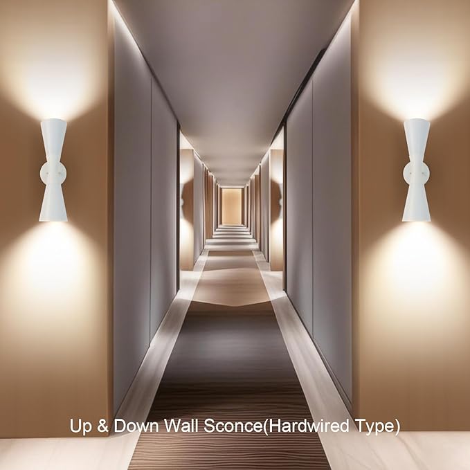 Modern Indoor Wall Sconces Set of 2, Up and Down White Wall Sconces, Mid Century Indoor Wall Light Fixture, Hardwired Wall Mounted Lamp for Living Room, Bathroom, Bedroom, Hallway, 18inches
