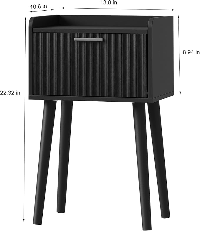 LAATOOREE Nightstand Set of 2, Small Bed Side Table with Fluted Door, End Table with Solid Wood Legs, Mid-Century Bedside Table for Bedroom Small Space