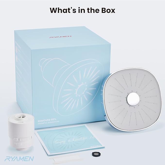 Ryamen Filtered Shower head, Rain Shower Head with Filter, High Pressure Shower Filter Head for Hard Water, 99% REMOVAL for Chlorine, Heavy Metals, Improves Skin & Hair, Chrome Polish