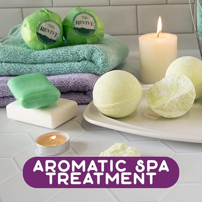 Purple Canyon Eucalyptus Bath Bombs for Women | Energizing Mint and Eucalyptus Bath Bomb with Natural Essential Oils | Gift Set of 6