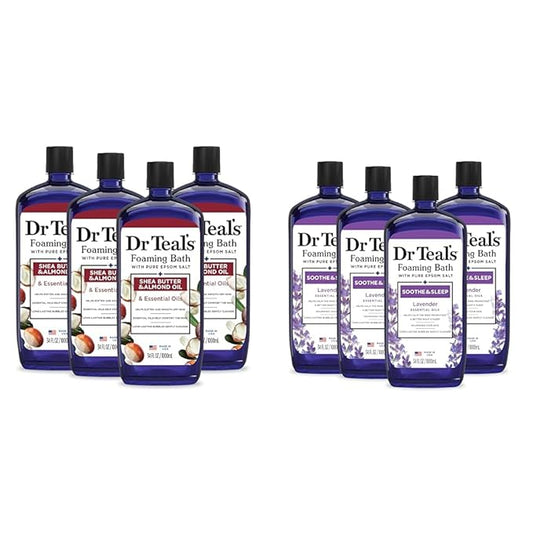 Dr Teal's Foaming Bath Bundles with Epsom Salt, Shea Butter & Almond Oil, Soothe & Sleep with Lavender, 34 fl oz (8 Packs of 4) (Packaging May Vary)