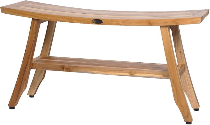 EcoDecors 34 Inch Satori Natural Teak Waterproof Teak Wood Shower Bench Stool Seat Chair For Inside Shower Provides Safety, Storage, and Organization For Bathroom Accessories