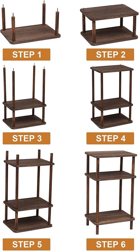 Set of 1 End Tables, Wooden 3-Tier Narrow Side Table, Rustic Brown Nightstand Sofa Side Table Used for Small Spaces, Living Room, Bedroom (Rustic Brown)