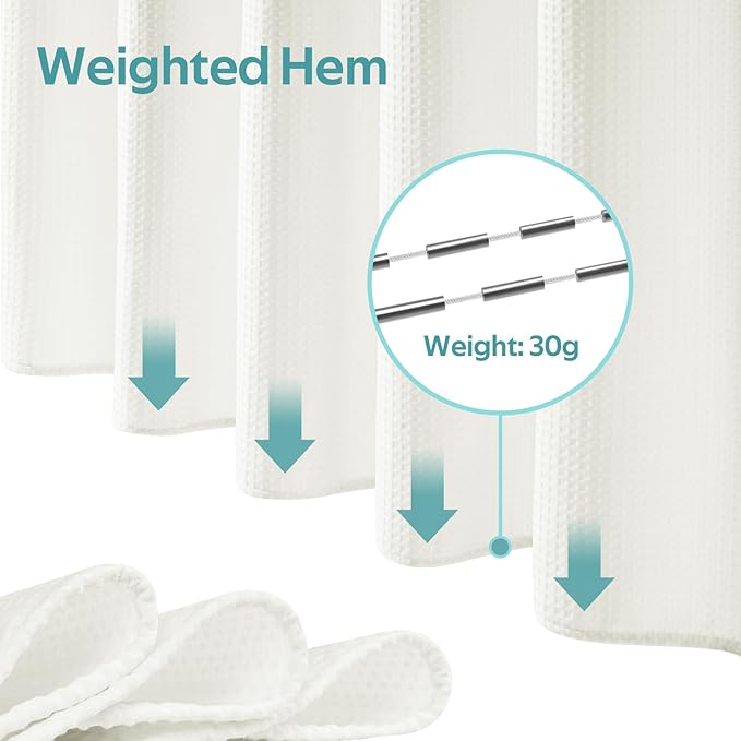 3 in 1 Shower Curtain Set, Waffle Shower Curtain and Liner Set with 12 Double Sided Shower Curtain Hooks, 258GSM Luxury Weighted Cloth Shower Curtains for Bathroom, 72 W x 72 H, Cream