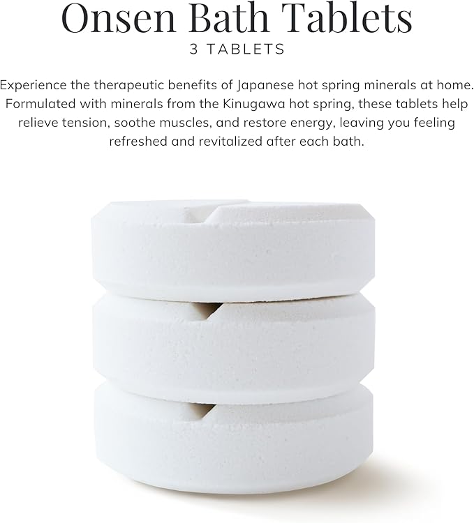 Onsen Bath Tablets 3-Pack: Japanese Hot Spring Minerals from Kinugawa, Relieve Stress, Soothe Muscles, Restore Energy, Detox & Hydrate Skin, Spa Bath Soak Tablets for Relaxation