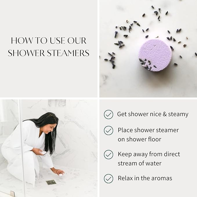 Thulisa Naturals Lavender Shower Steamers Aromatherapy | Organic Shower Bombs with Essential Oils | Self Care Christmas Birthday & Spa Gifts for Women & Men | Stocking Stuffers | 4 Pack
