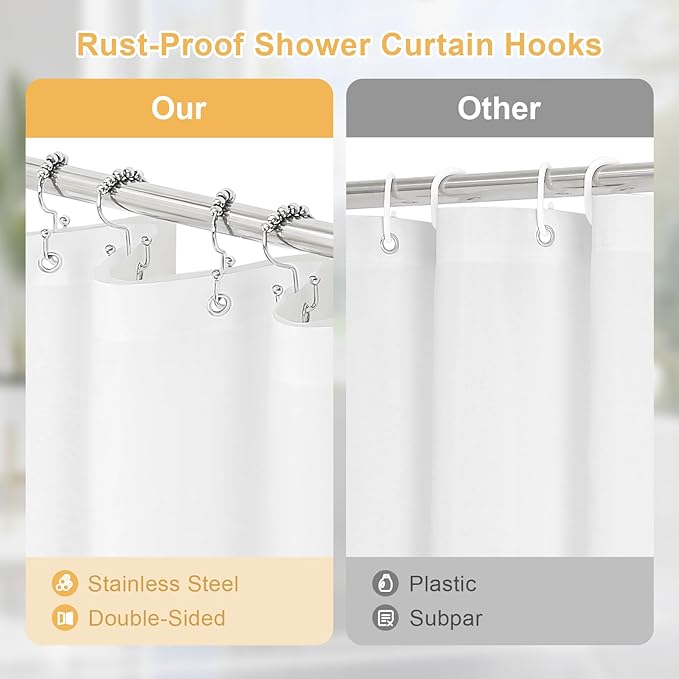 3 in 1 Long Pink Shower Curtain Set-72 W x 78 H, Modern Waffle and PEVA Liner Set with 12 Stainless Steel Hooks, Waterproof Fabric for Bathroom