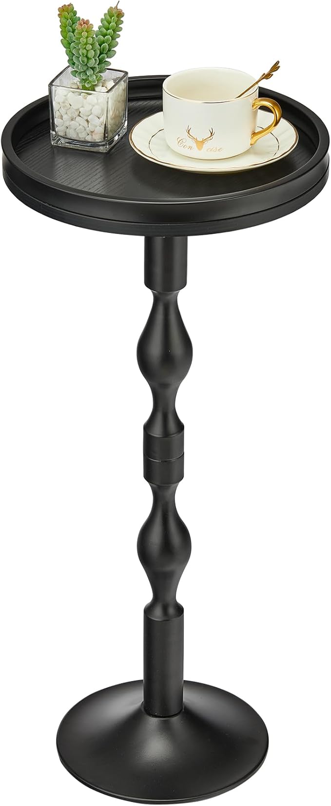 Small Round Drink Table,Pedestal Tables,Small Round Side Table for Narrow Spaces,End Table for Living Room, Bedroom, Bathroom,Balcony (Black)