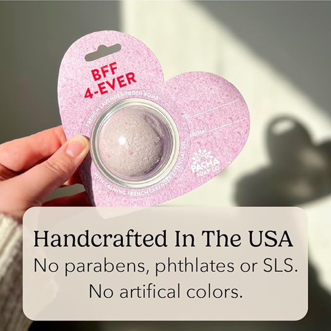 PACHA SOAP Co. Bath Bomb Cards, BFF 4-Ever, 3-Pack - Scents of French Lavender, Hearts, Nourishing, Moisturizing, Naturally Derived & Handcrafted in The USA