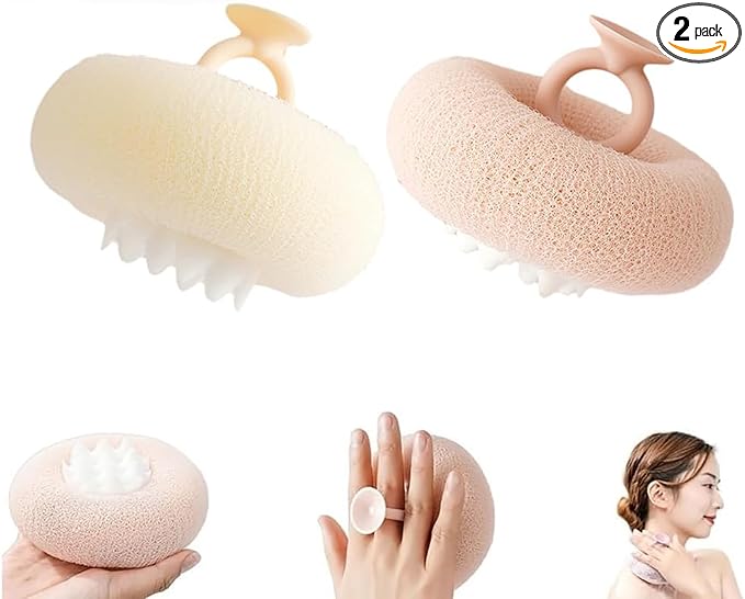 2024 Upgraded 2-in-1 Sunflower Bath Ball,Exfoliating Bath Sponge Cleaning Brush,Super Soft Sunflower Suction Cup Bath Ball,Sponge Mesh Pouf Shower Ball for Women, Men Shower. (Apricot+Yellow)