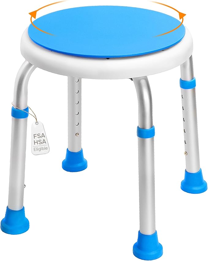 360° Swivel Shower Seat, FSA/HSA Eligible, 6-Height Adjustable Bath Stool with Non-Slip Seat & Rubber Tips, Easy Assembly, Ideal for Seniors, Handicap, Pregnant – 350 lbs Capacity