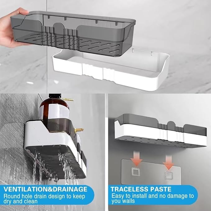 2-Pack Shower Caddy, Separable Shower Organizer with Soap Dish and Hooks, No Drilling Double Layer Shower Shelf, Used for Bathroom and Kitchen (Black)