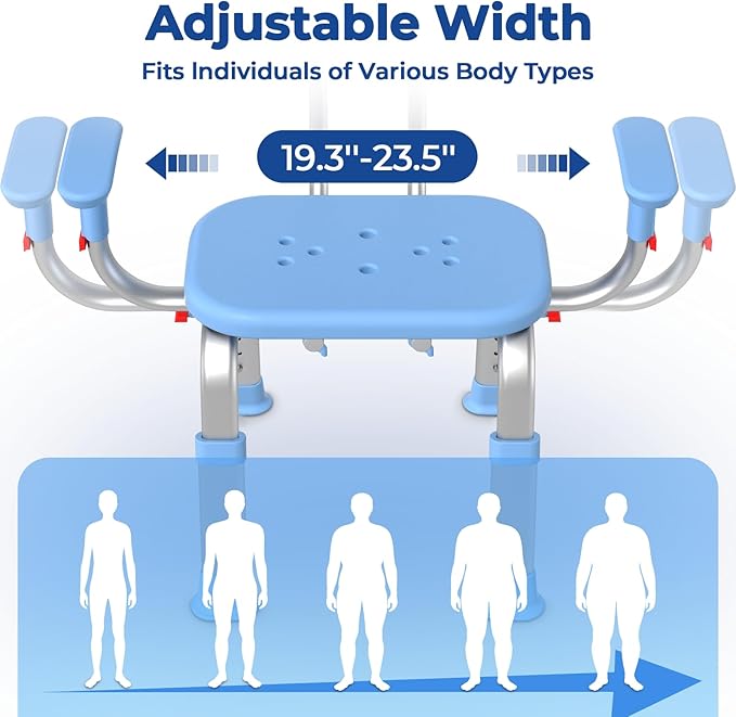 KingPavonini Shower Chair for Inside Shower with Arms and Back, Height & Width Adjustable Heavy Duty Shower Seat for Inside Tub(550 lb), Shower Chair for Elderly and Disabled