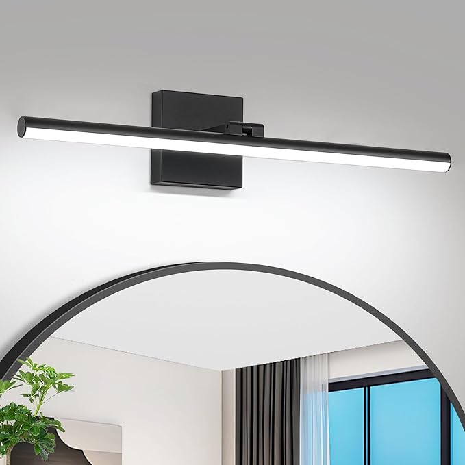 24 Inch LED Bathroom Vanity Light (Cool White 6000K), Black Modern Bathroom Light Fixture Over Mirror, Vanity Light Bar with Angle Adjustable