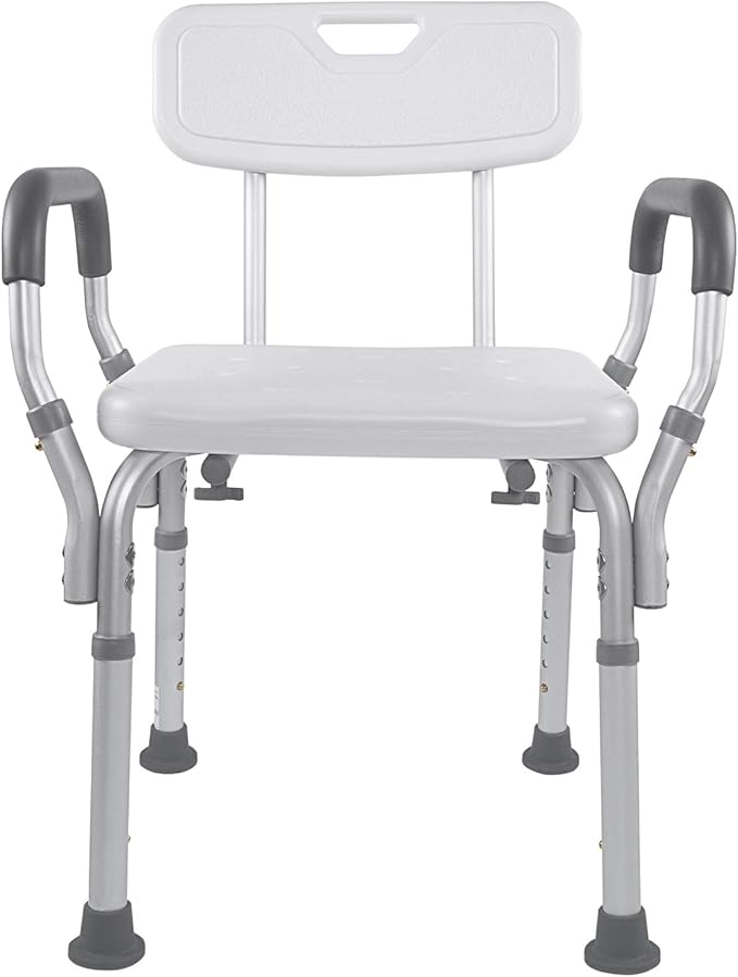 Vaunn Medical Deluxe Spa Shower Chair with Arms and Back, Bath Seat for Seniors, 350 lbs Max Weight, White With Light Gray Arms