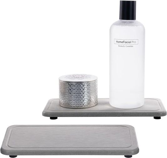 2 Pcs Water Absorbing Stone Trays, Kitchen/Bathroom Sink Soap Dish, Diatomite Tray Used for Hand Soap & Cosmetic Bottles in The Modern Home, 4" W x 8.3" L, Gray