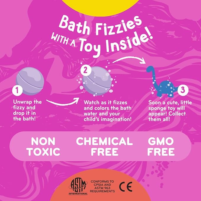 Mobi Little Whale Bath Bombs for Kids 7-Pack, Bath Bombs with Toys Inside, Tropical Fruity Scents, Skin-Friendly & Non-GMO, Fun Color Fizzies for Toddlers