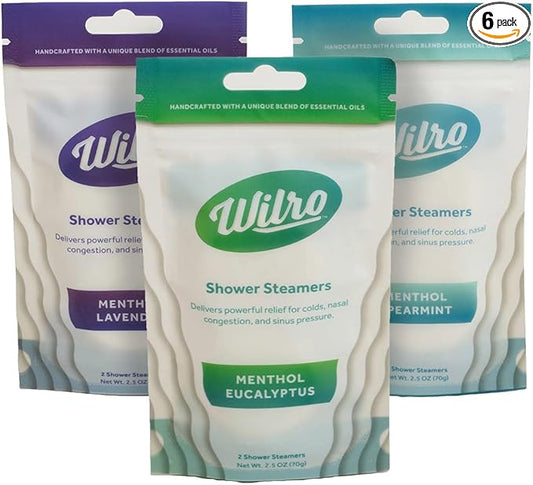 Wilro Soothing, Aromatic Shower Steamers, 3 Pack, Sampler Pack - 2 of Each Scent (6 Steamers)