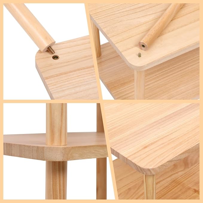 2 Pack Wooden Side Table, 3-Tier Narrow End Tables, Burlywood Nightstand Sofa Table Used for Living Room, Boho Small End Table with 3-Layer Storage Shelves for Bedroom (Set of 2)