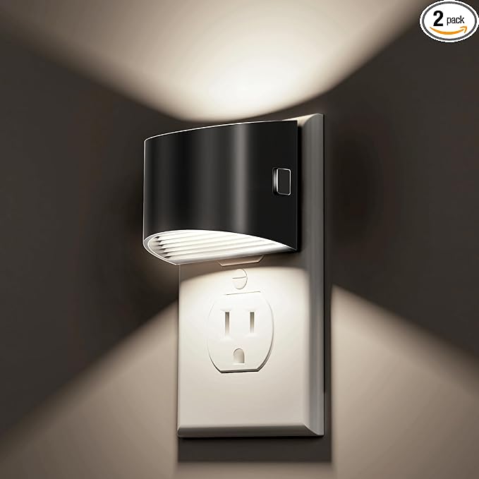 L LOHAS LED Night Lights Plug into Wall 2 Pack, Nightlight with Dusk to Dawn Sensor,3 Level Brightness Adjustable, 5000K Daylight White