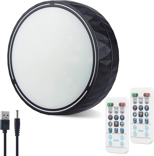 Battery Operated Ceiling Light, Wireless Shower Light with Timer, Color Changing Mood Lighting, Dimmable RGB Night Light for Hallway Pantry Closet Bedroom Bathroom Tub, 5.4"