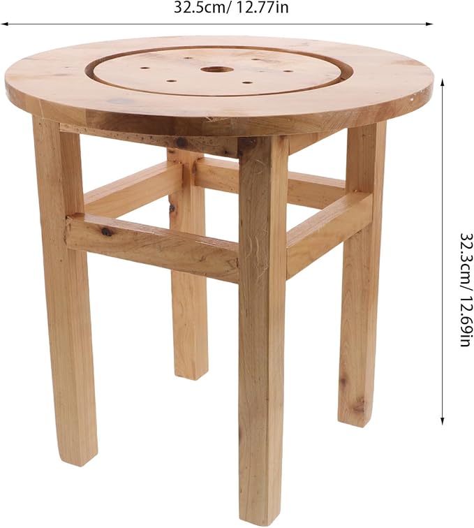 KICHOUSE Wood Bathroom Stool - Anti-Skid Hollow Sauna Bucket Stool - Wooden Four-Legged Steam Seat - Shower Hollow Chair for 20 Inch Height Tub