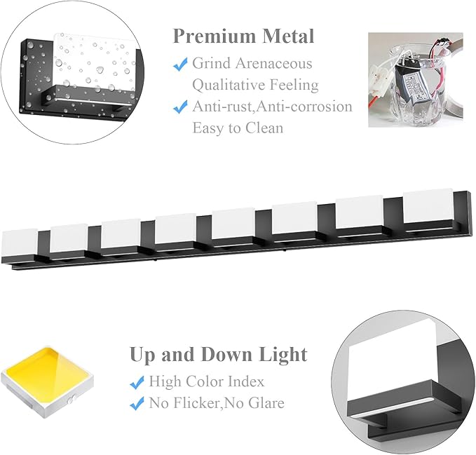Tipace 8 Lights Modern LED Black Vanity Light for Bathroom Wall Light Up and Down LED Bathroom Light Fixtures Over Mirror(White Light 6000K)
