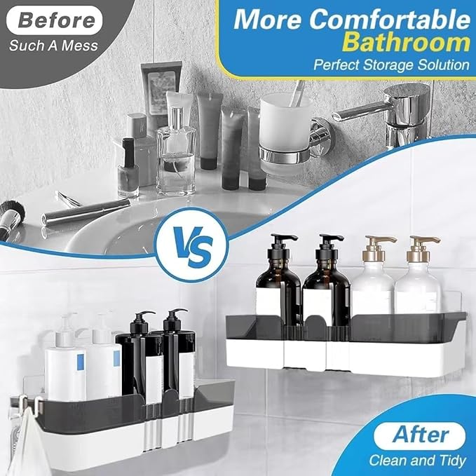 2-Pack Shower Caddy, Separable Shower Organizer with Soap Dish and Hooks, No Drilling Double Layer Shower Shelf, Used for Bathroom and Kitchen (Black)