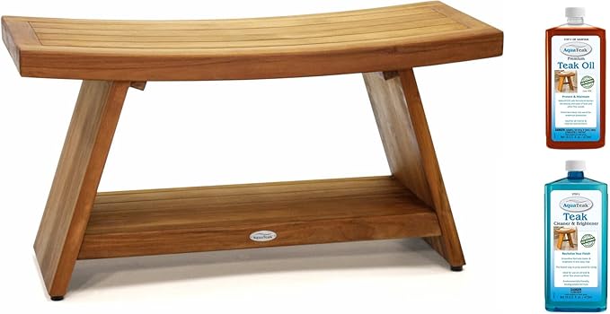 AquaTeak Patented 36" Asia Teak Shower Bench with Shelf & AquaTeak Two-Step Care Kit