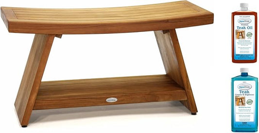AquaTeak Patented 36" Asia Teak Shower Bench with Shelf & AquaTeak Two-Step Care Kit
