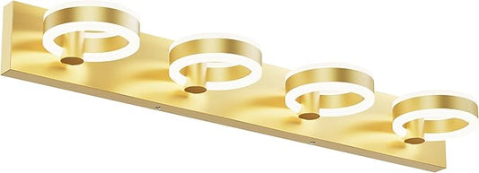 LED Bathroom Light Fixtures, 33inch Gold Vanity Lights, Modern 4 Light Acrylic Wall Sconces, 350° Rotatable Wall Lighting Fixture Over Mirror